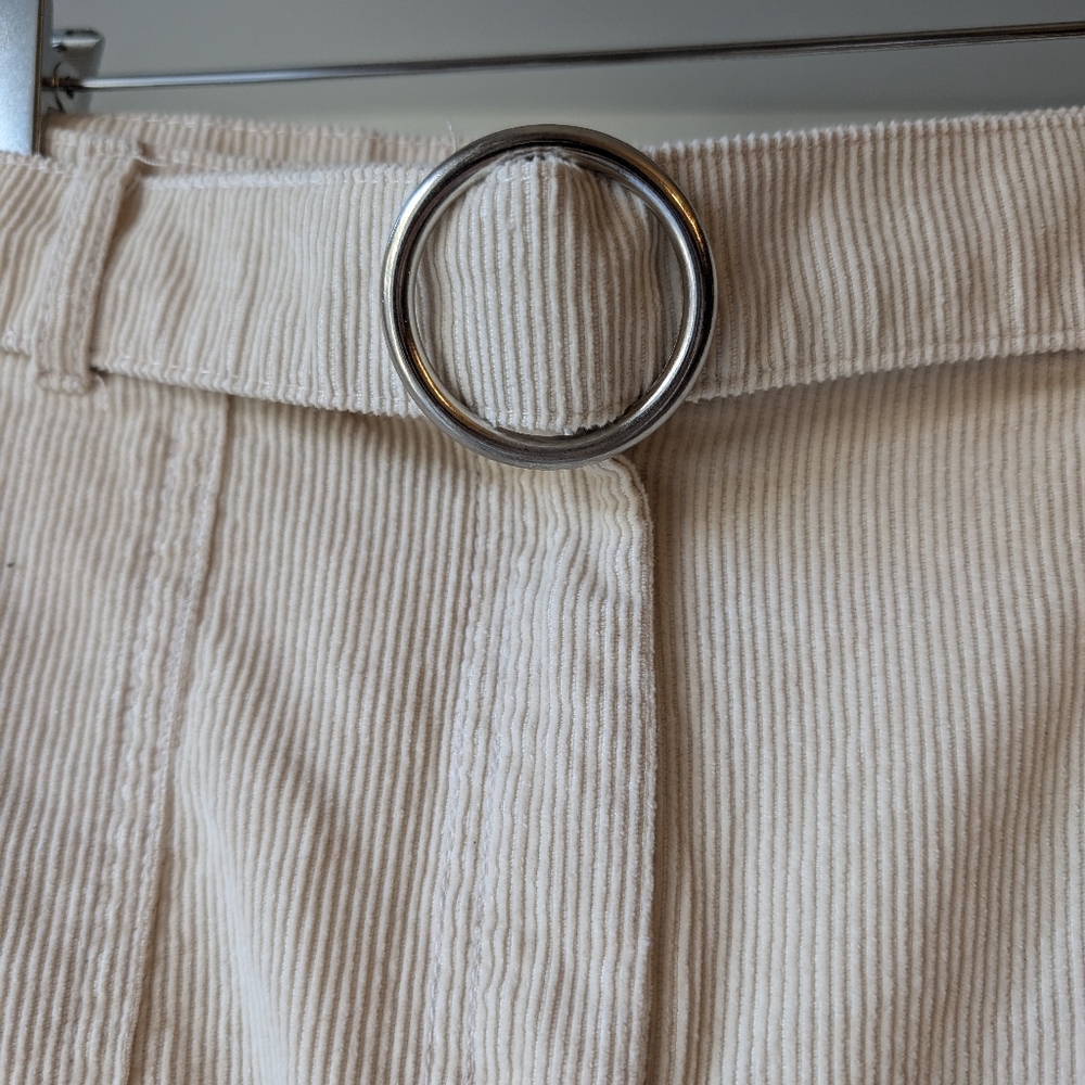 Y2K Women's Mini Skirt Cream Corduroy Belted Pockets Academia Terranova Size XL - Picture 3 of 5